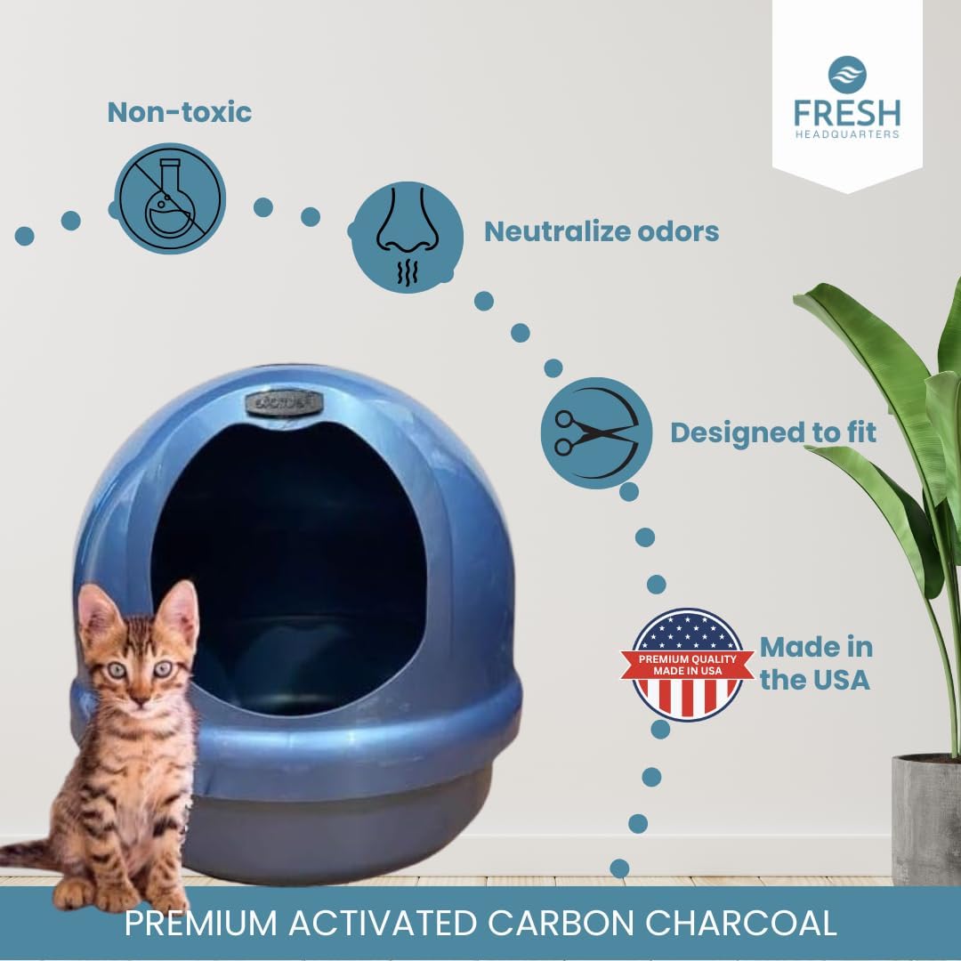 Fresh Headquarters activated carbon filter being inserted into dome litter box tray
