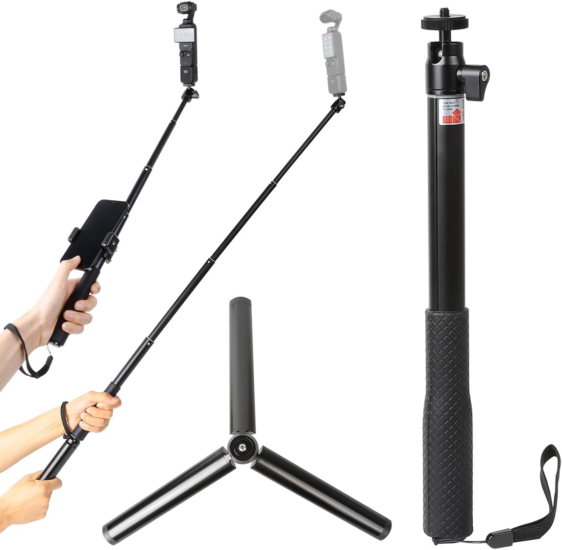 Leenconghui selfie stick front view of extension pole and tripod kit