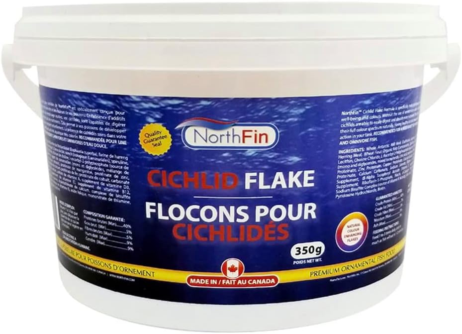 Northfin cichlid fish food flakes 350g front view packaging