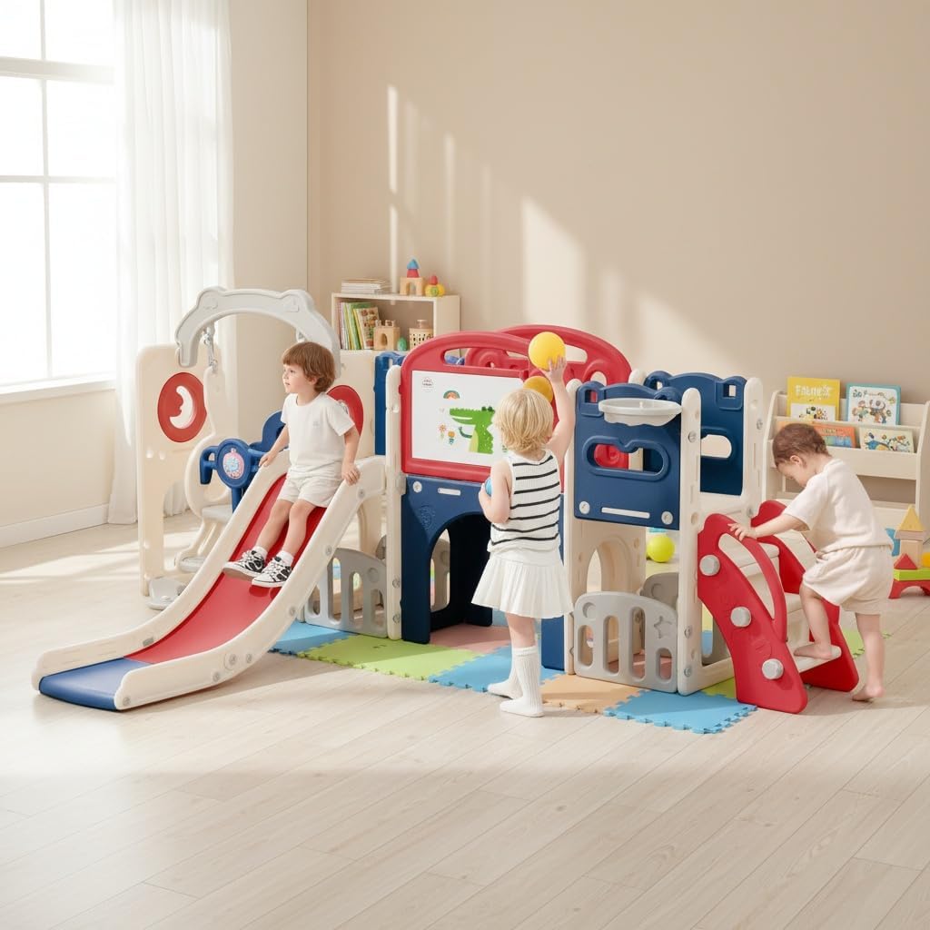 Bebikim 12 in 1 toddler playset with slide and swing front view