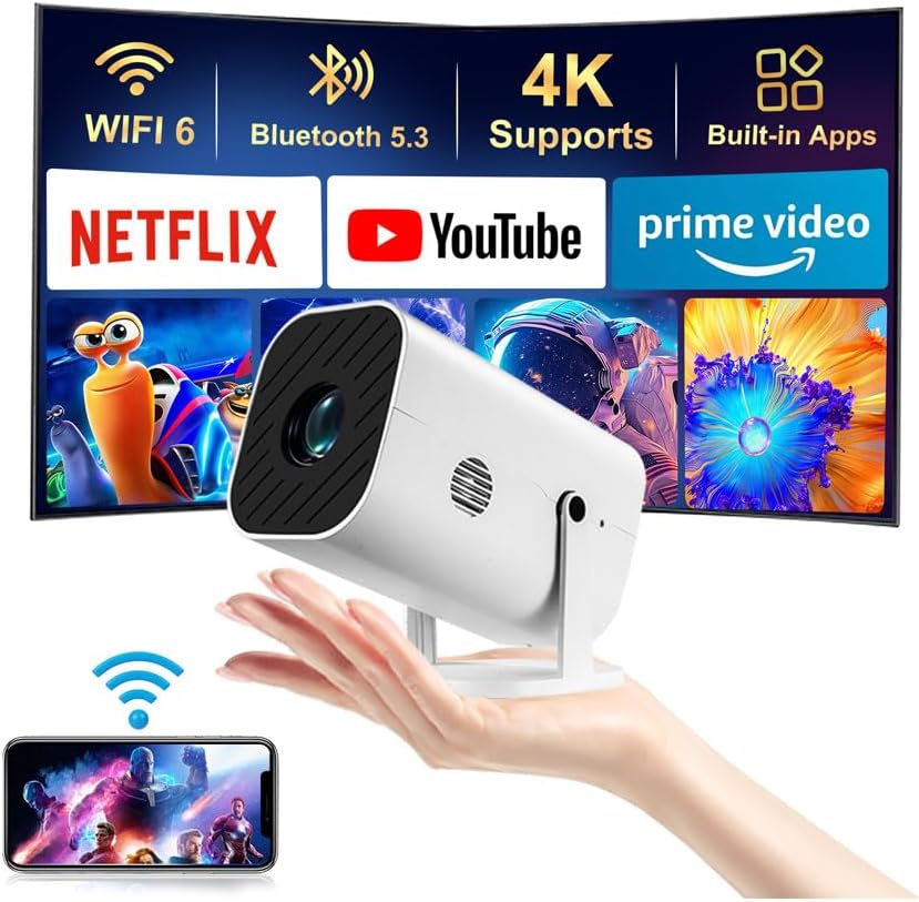 YGSKK mini smart projector front view showing compact white design and premium lens housing