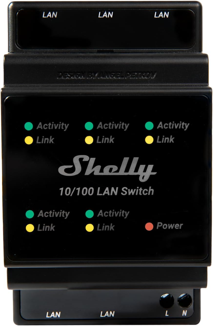Shelly LAN switch top panel showing RJ45 Ethernet ports
