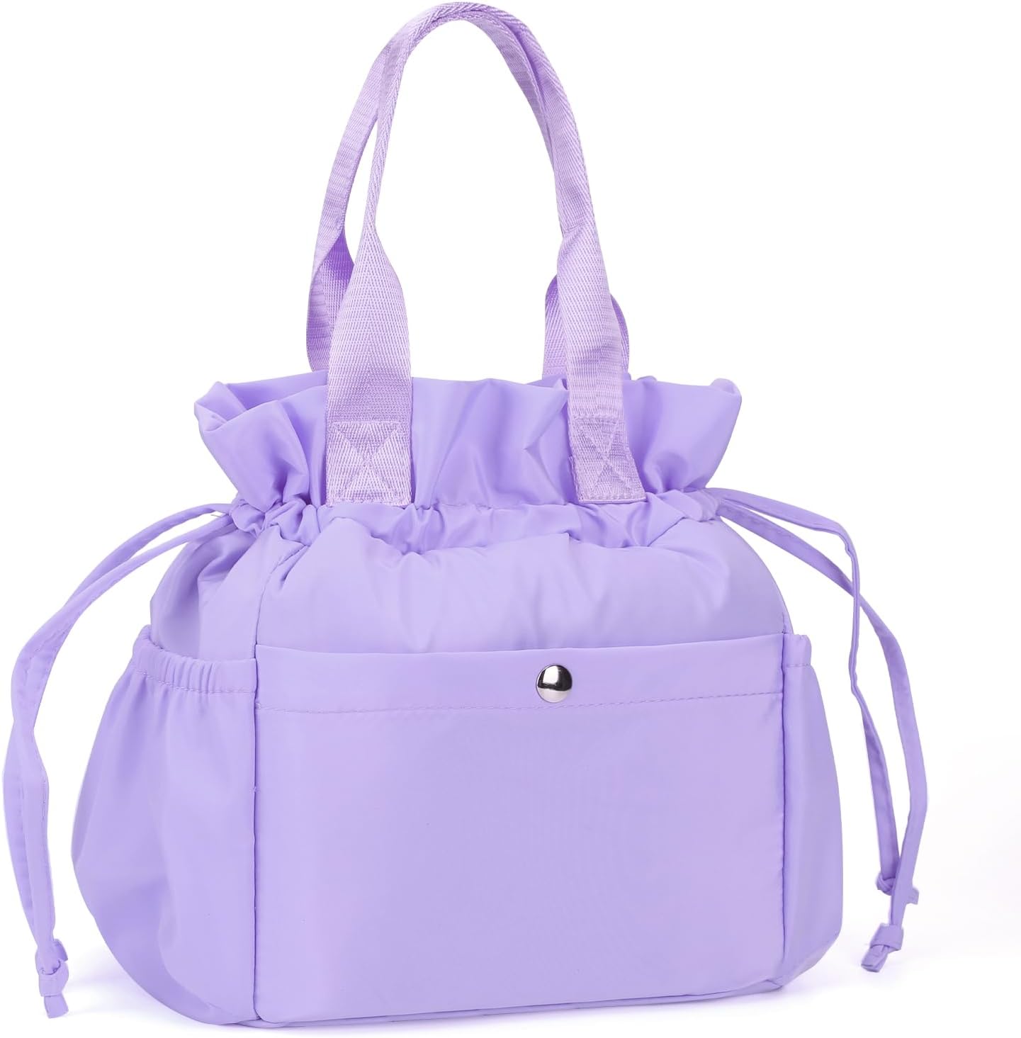 BEFIVECOK insulated lunch bag front view purple drawstring tote for women