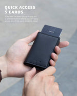 Vulkit pop up wallet displaying automatic aluminum card ejection mechanism