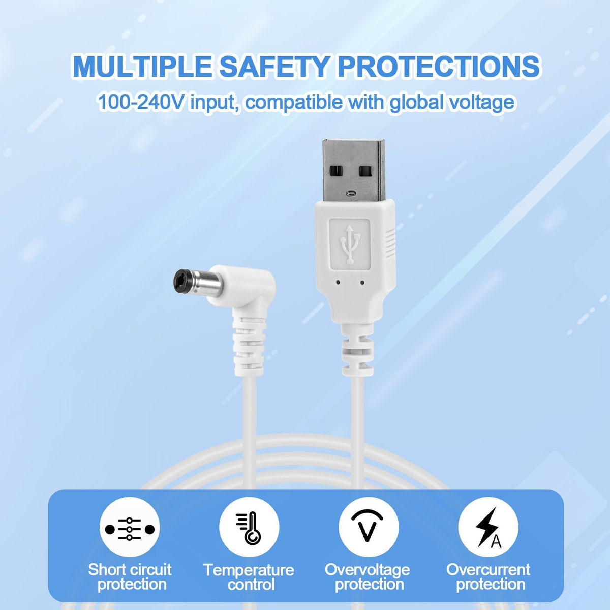 Peutier Mooyran USB charging cable plugged into power source