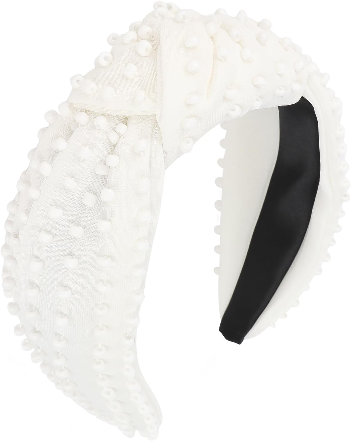 YISSION 1PC Pearl Knotted Headband for Women Non Slip Beaded Headband Wide Pearl Headbands Jeweled Embellished Hairband Off-white Head Band Hair Accessories for Women Girls - Image 12