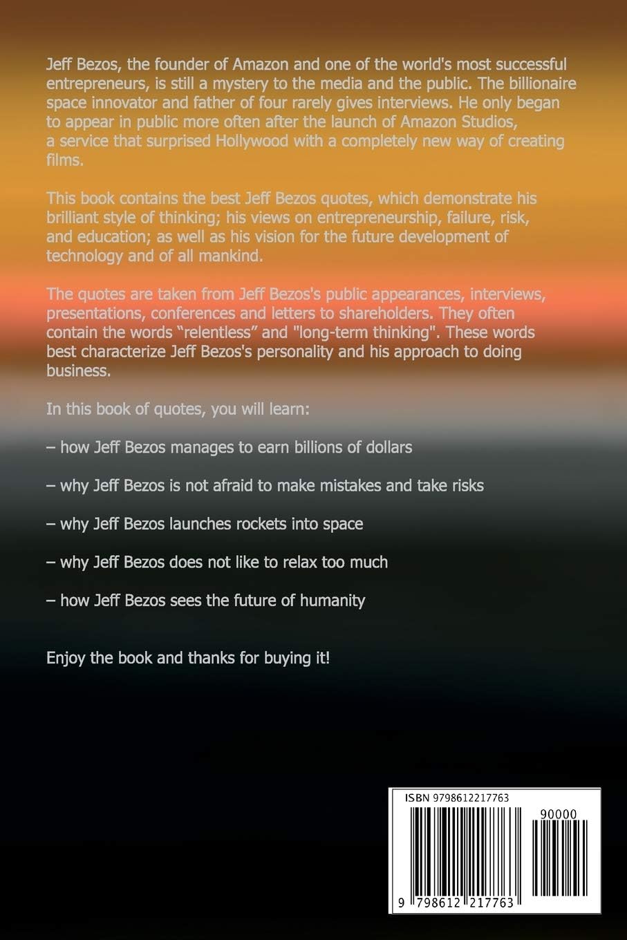 Close up of book cover details and typography for Jeff Bezos quotes paperback