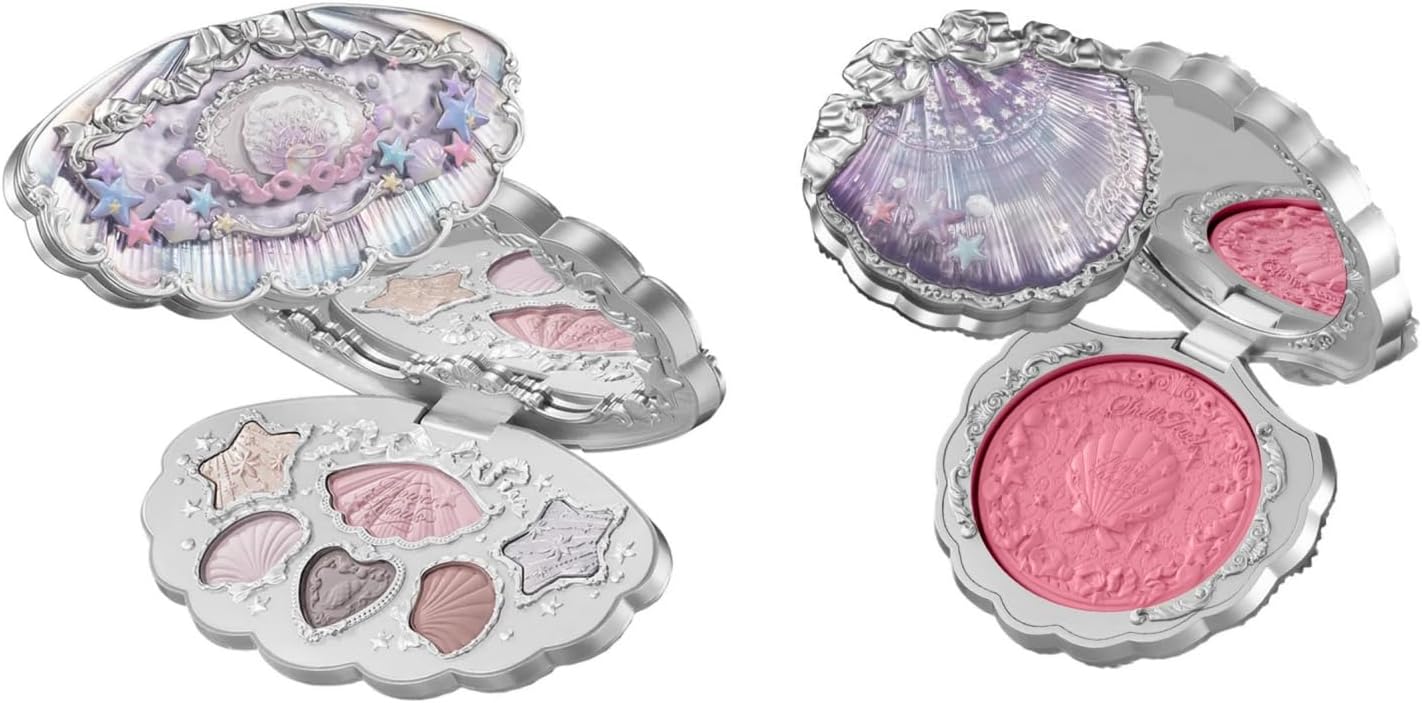 Flower Knows Shells Jewel Silk Satin Embossed Blush front view showcasing the holographic seashell compact.