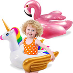 IGeeKid unicorn and flamingo pool floats front view for kids.