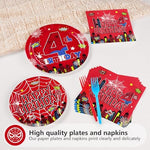 Complete 96-piece red and blue hero party tableware kit
