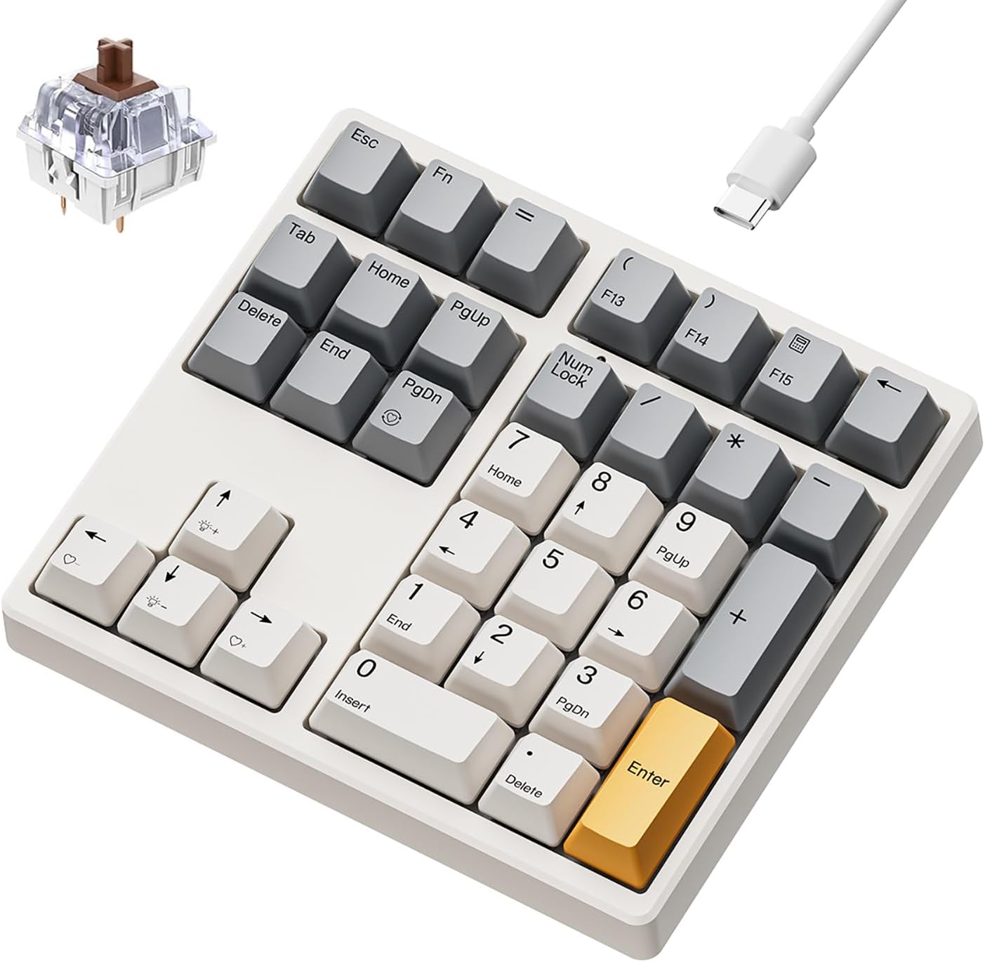 Kisnt KN34 mechanical numpad front view showing retro beige and gray keycaps