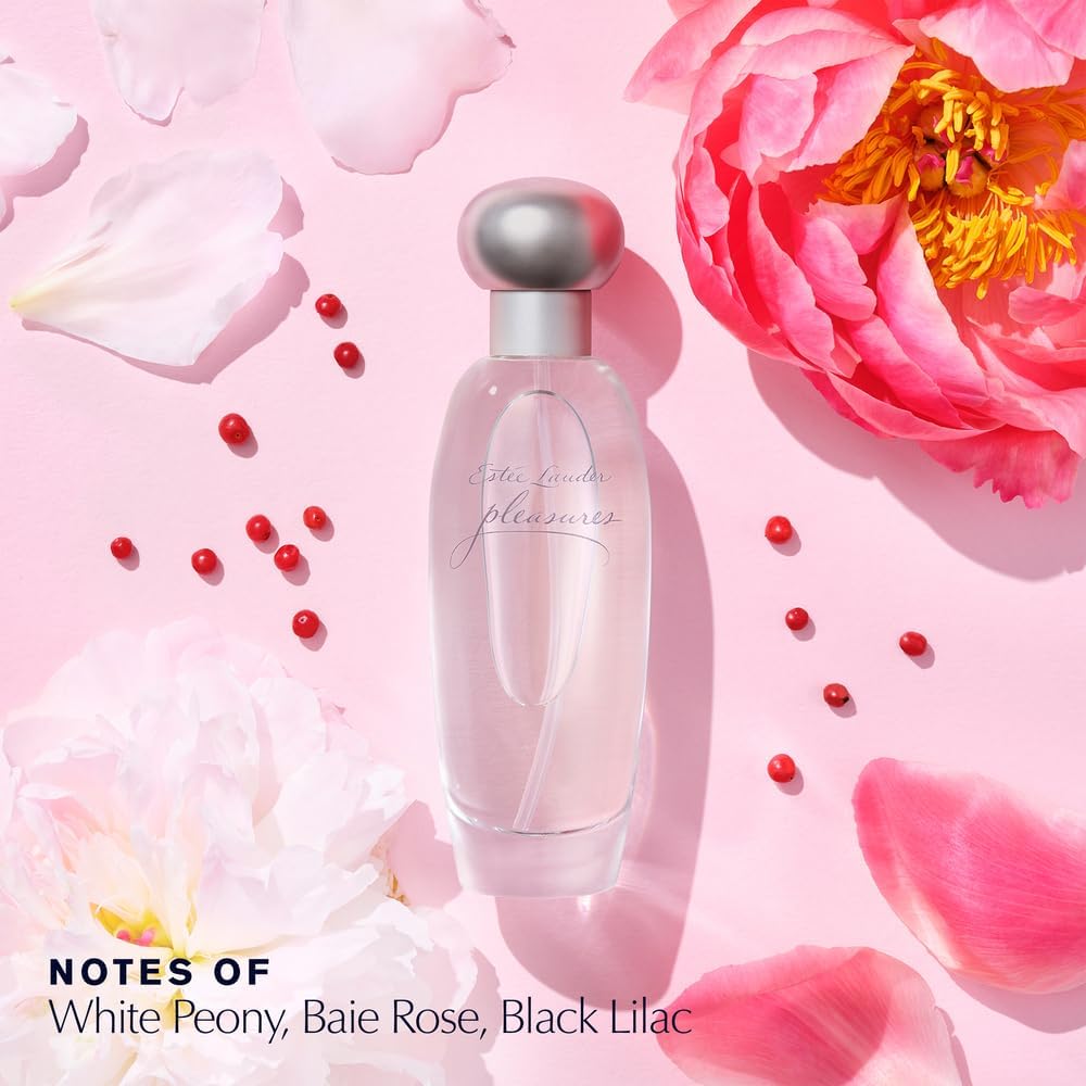 Elegant glass bottle of Estee Lauder Pleasures floral perfume
