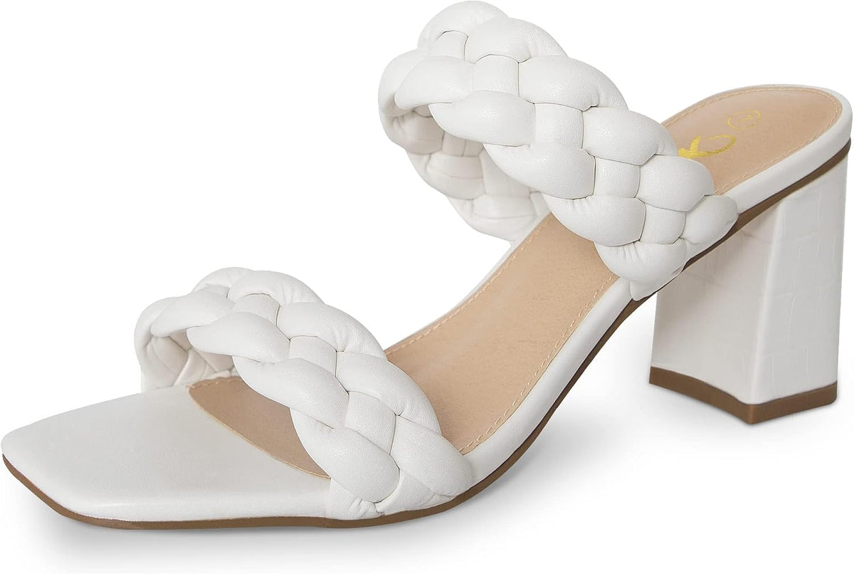 Athlefit braided heeled sandals front view showing square toe