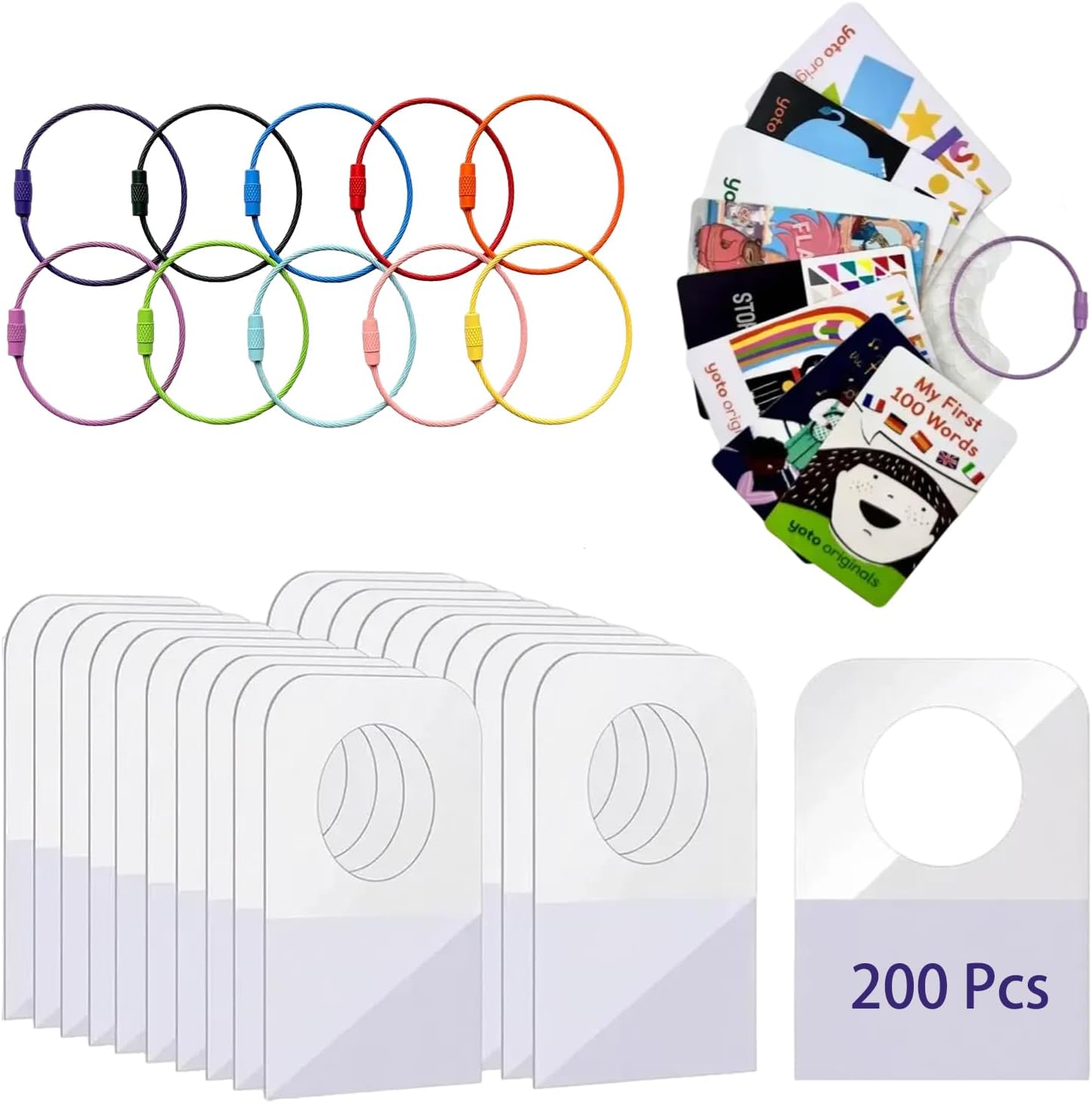 Card Holder for Yoto Cards Rings and Tabs 200 PCS Self Adhesive Tabs with 10 Loops Kids Travel Carrier of Yoto Accessories Card Holder Case Storage - Image 1