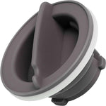 Seentech 8564929 dishwasher rinse aid cap front view showcasing the durable gray plastic design and integrated rubber seal.