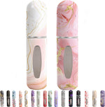 Syyflibb 2 pack refillable perfume travel bottle in white and pink with unique patterns
