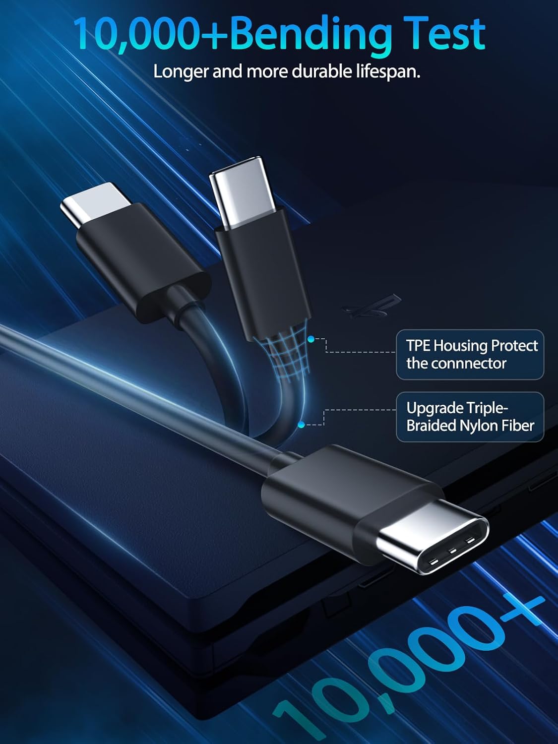 Scovee Type-C cable showing the durable stainless steel connector head.