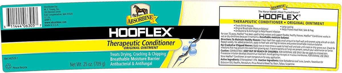 Absorbine Hooflex Original Ointment container detailing active antibacterial and antifungal ingredients