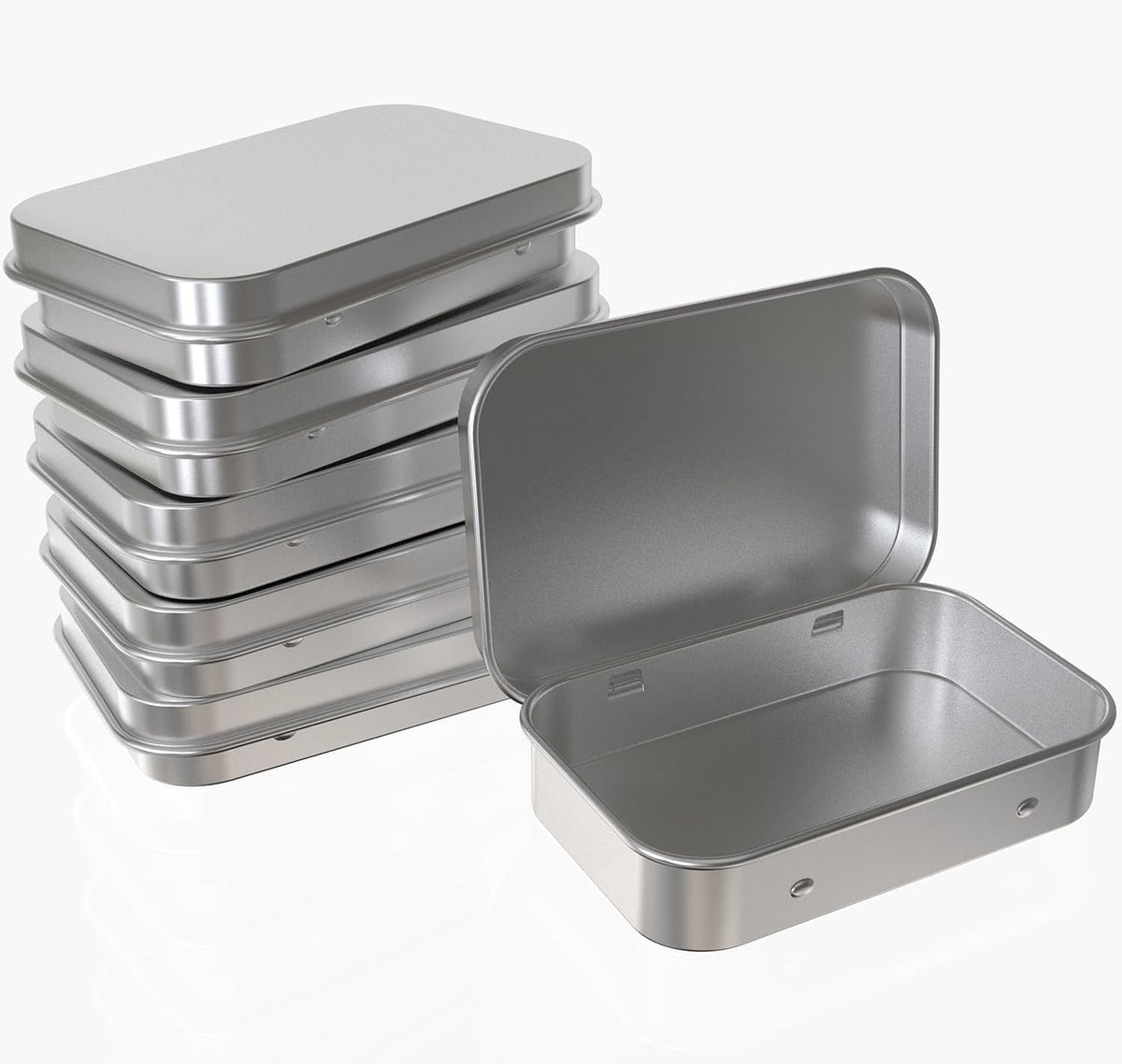 Hulless 2Pcs Small Hinged Tin Box Metal Tins Storage Containers, Silver - Image 9