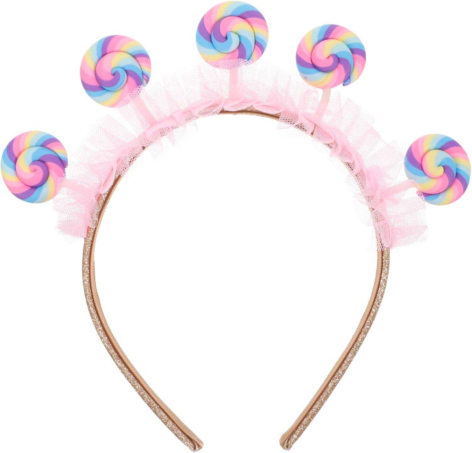 FRCOLOR COHEALI candy headbands for girls front view showcasing 3D pastel lollipop accents.