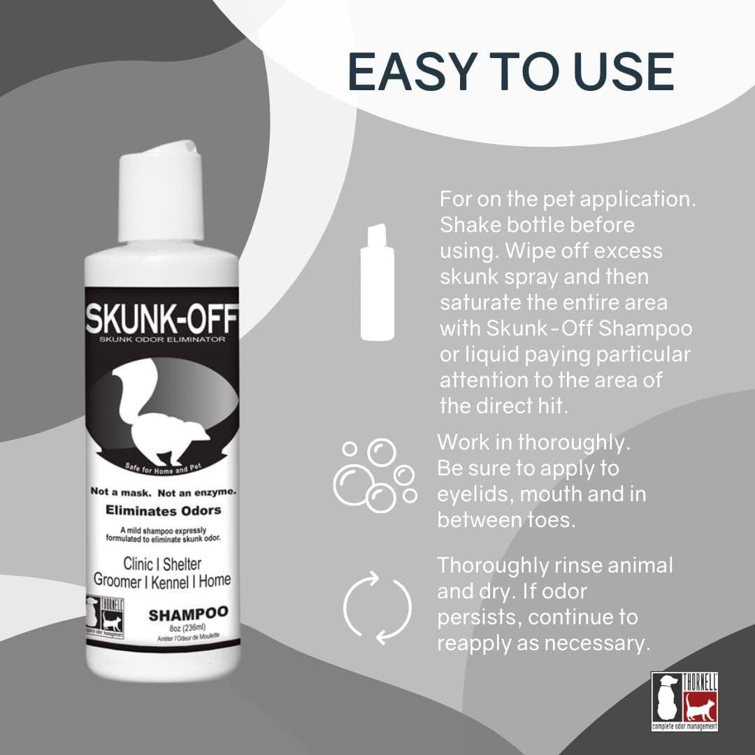 Skunk Off pet odor eliminator shampoo bottle label details