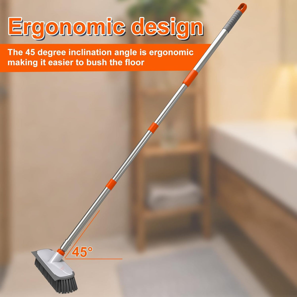 Multipurpose deck brush cleaning indoor tile and bathroom floors.