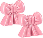 LemonRoad pink bow salt and pepper shakers front view decorative ceramic set