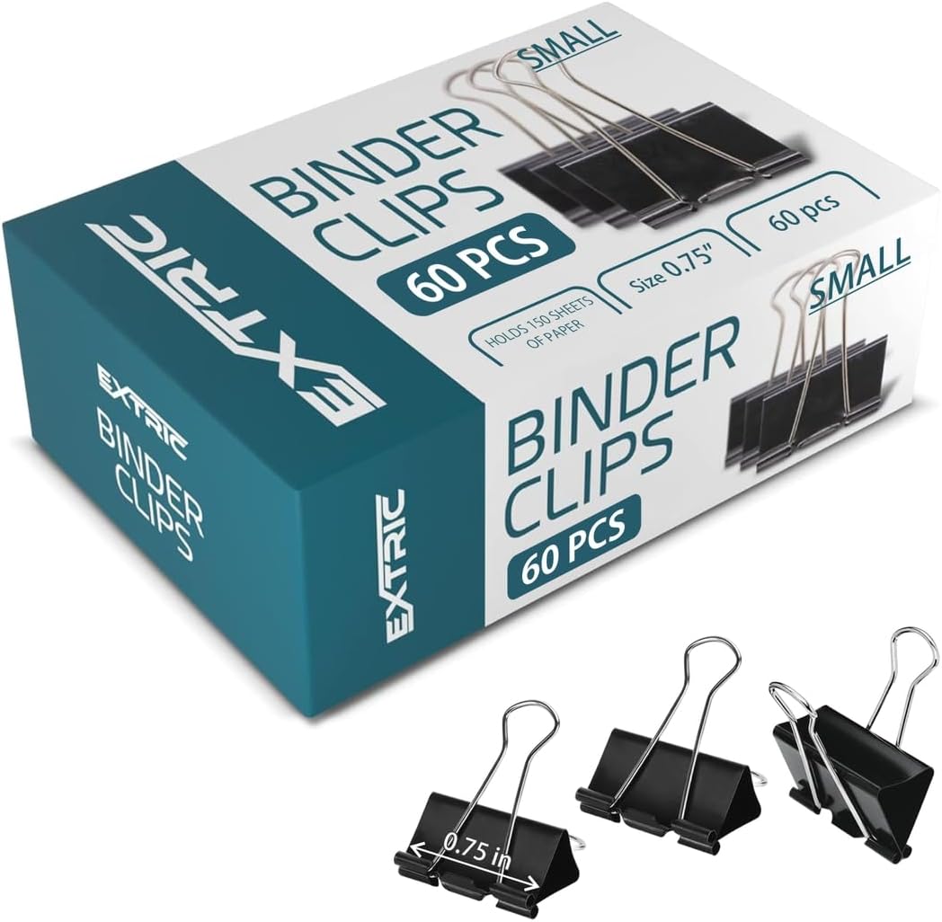 Binder Clips - 48 Small Binder Clips, 0.75 Inch Black Paper Clamps, File Clip for Home, Office and School Supplies - Image 14