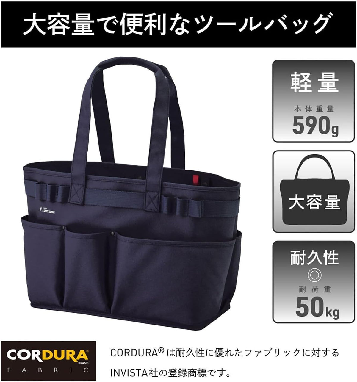 Cordura fabric texture and exterior pockets