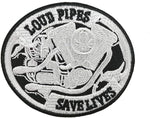 Cute-Patch Loud Pipes Save Lives embroidered biker patch front view