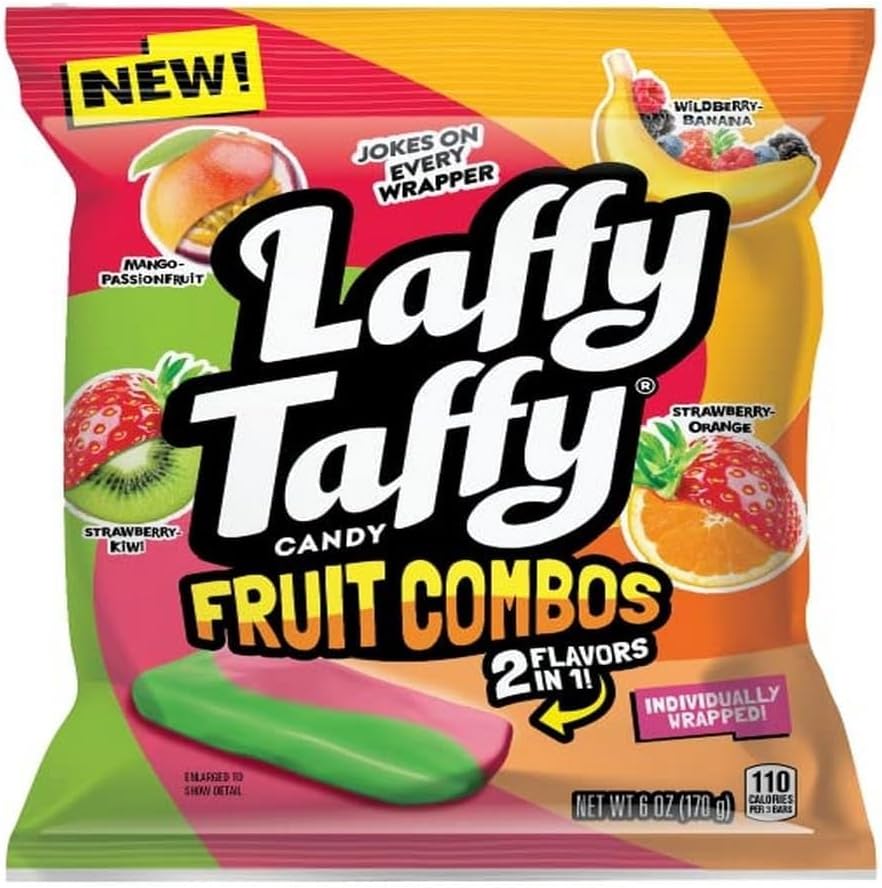 Laffy Taffy Fruit Combos mini bars front bag view imported chewy candy