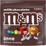 Back panel of M&M'S Milk Chocolate Candy family size bag showing ingredients list