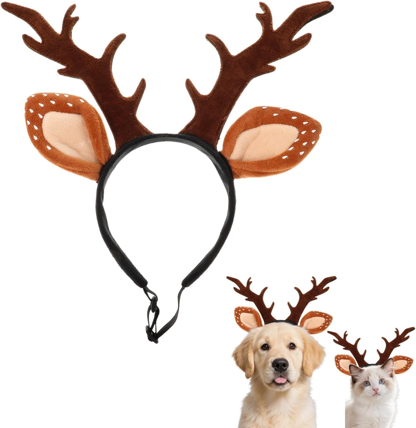 Hemobllo dog Christmas headband front view with reindeer antlers