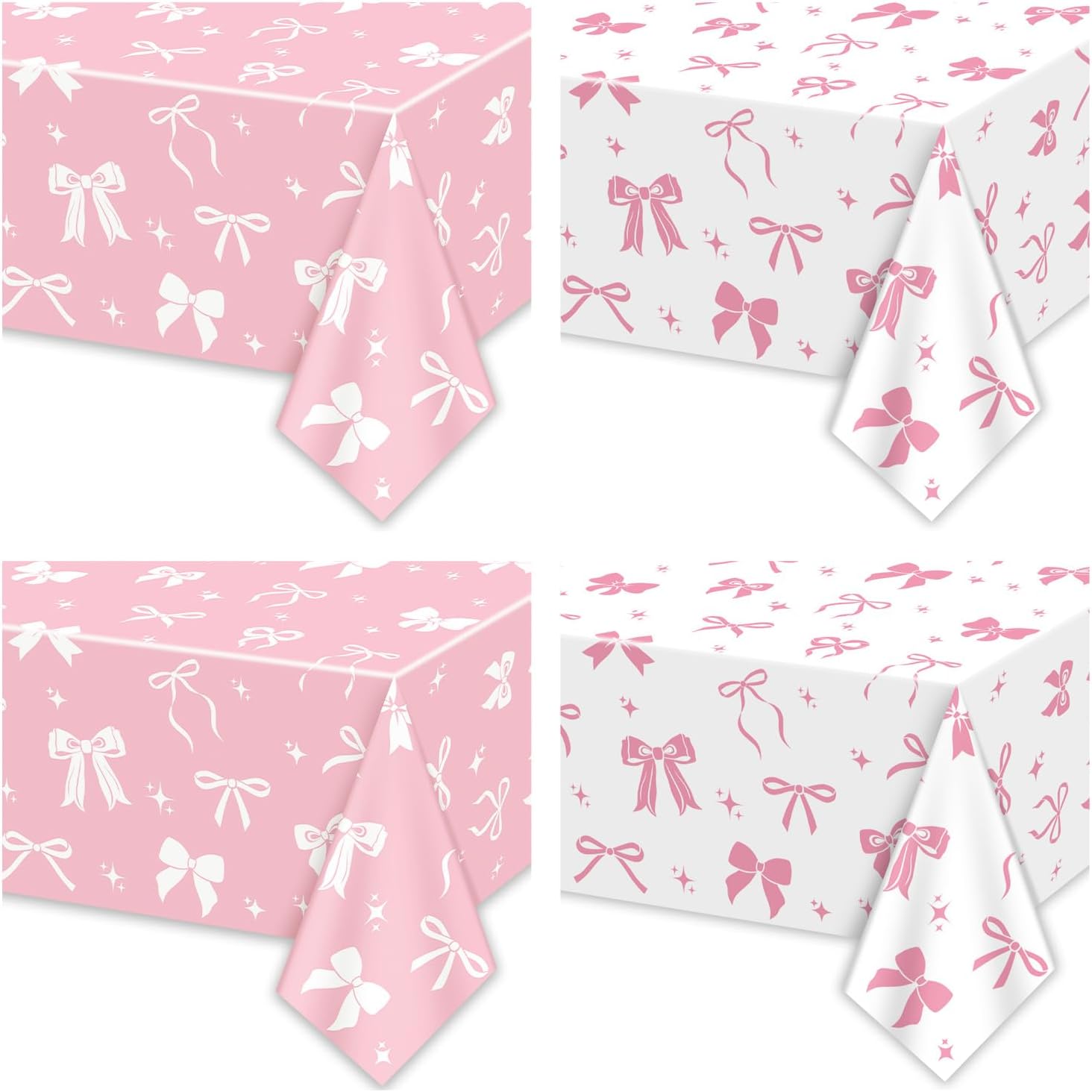 APUXXJUPA pink bow table cloths front view spread over a rectangular party table.