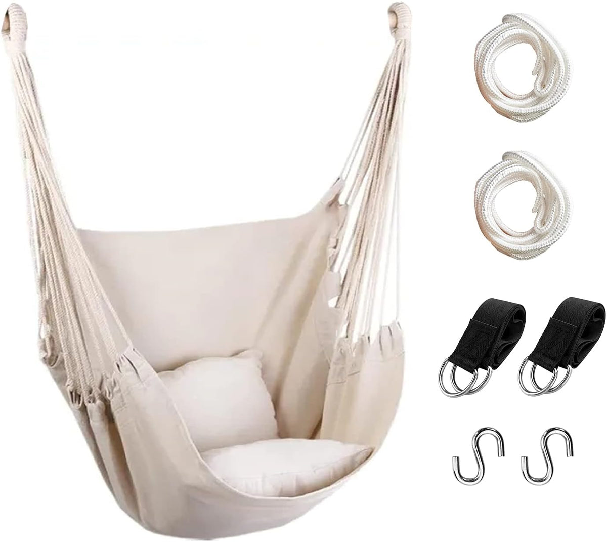 Hommtina Hammock Chair Hanging Rope Swing, Max 300 Lbs Hanging Chair with Pocket & Durability Perfect for Outdoor, Home, Bedroom, Patio, Yard (Pillows NOT Included,Dark Gray) - Image 9