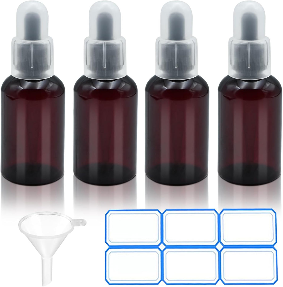 AskBed 4 Pack Amber Plastic Dropper Bottles front view