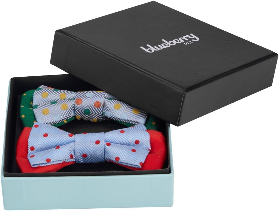 Blueberry Pet handmade polka dot dog bow tie set front view gift box buy imported pet accessories