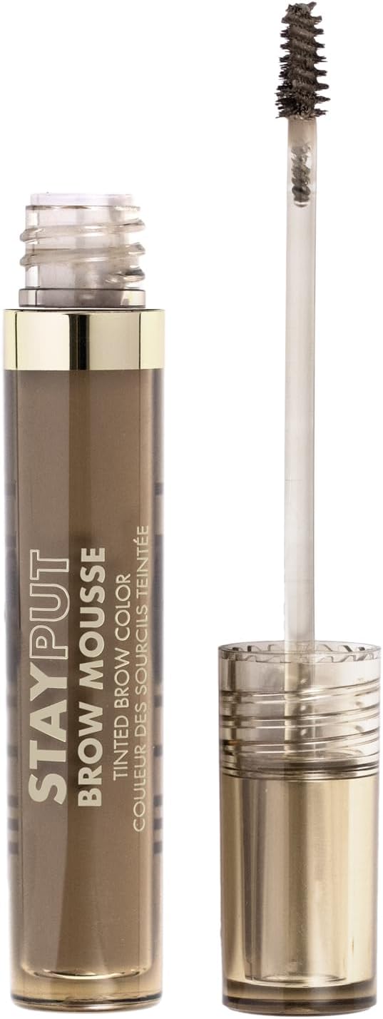 Milani tinted eyebrow mousse applicator brush close up showing soft brown shade tint