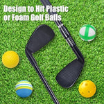 Golf club set with plastic balls and tees for home training
