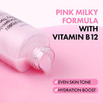 Texture shot of the lightweight non sticky pink niacinamide facial toner.