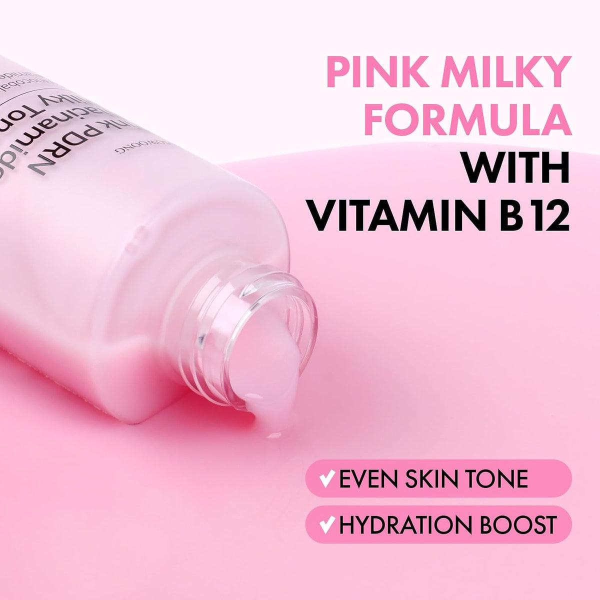 Texture shot of the lightweight non sticky pink niacinamide facial toner.