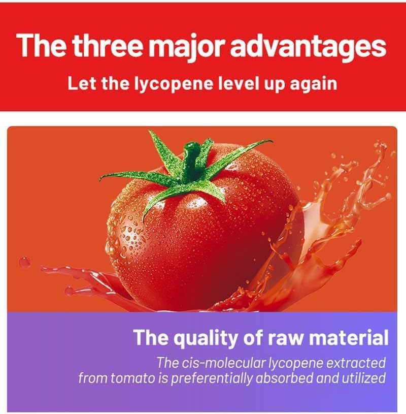 Close up look at the red lycopene softgels next to the premium product container.