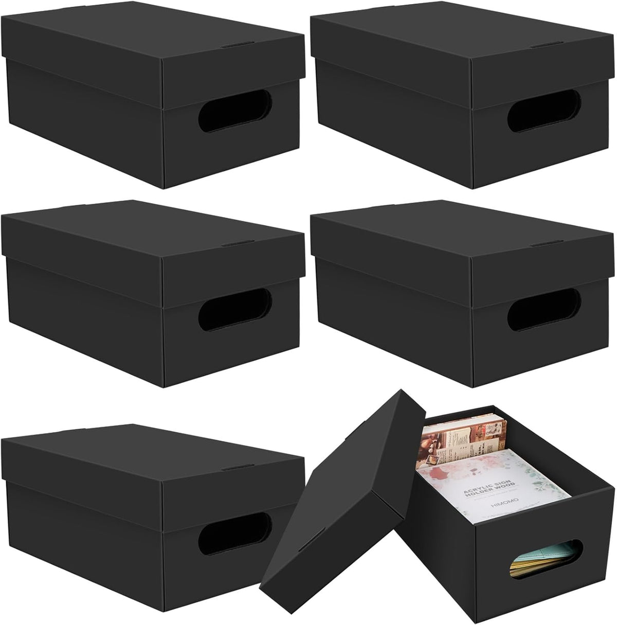 Aopule 6 piece photo storage box set front view black