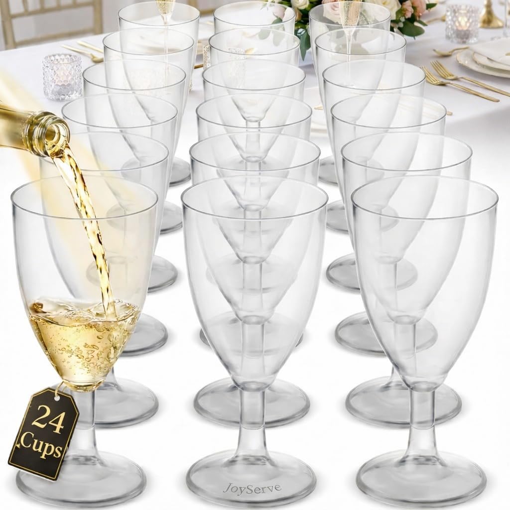 JoyServe 24 Plastic Wine Glasses front view for party catering.
