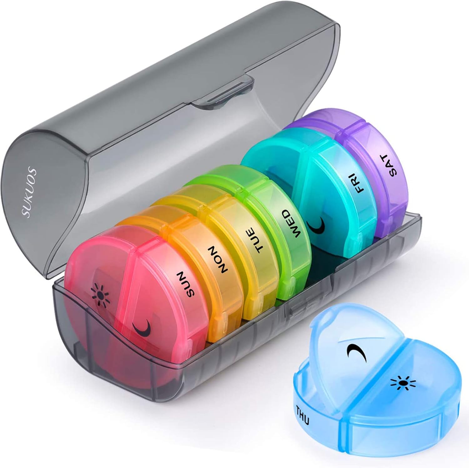 Sukuos Large Weekly Pill Organizer 2 Times a Day, Daily Pill Box 7 Day Easy to Open with Double Protection, AM PM Pill Case for Medicine/Vitamin/Fish Oil/Supplements - Image 1