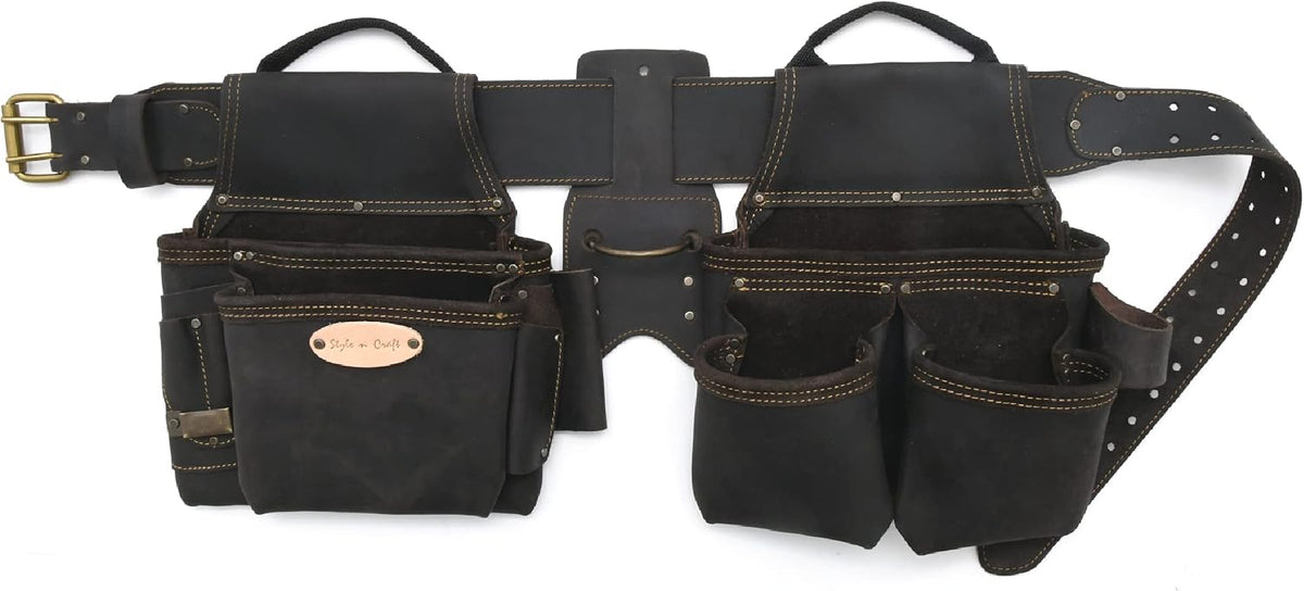 Style n Craft Leather Framer's Tool Belt Combo - 4 Piece Set for Men - Full-Grain Leather with 17 Pockets, Tape Holder & Hammer Loop - Heavy Duty Nylon Stitch - Ideal Carpenter's Tool Belt - Image 9