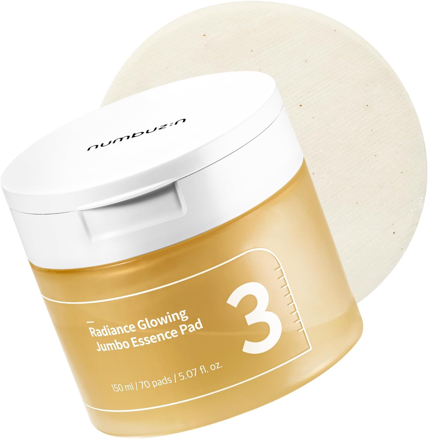 Numbuzin Number Three Radiance Glowing Jumbo Essence Pads front view jar on a clean background.