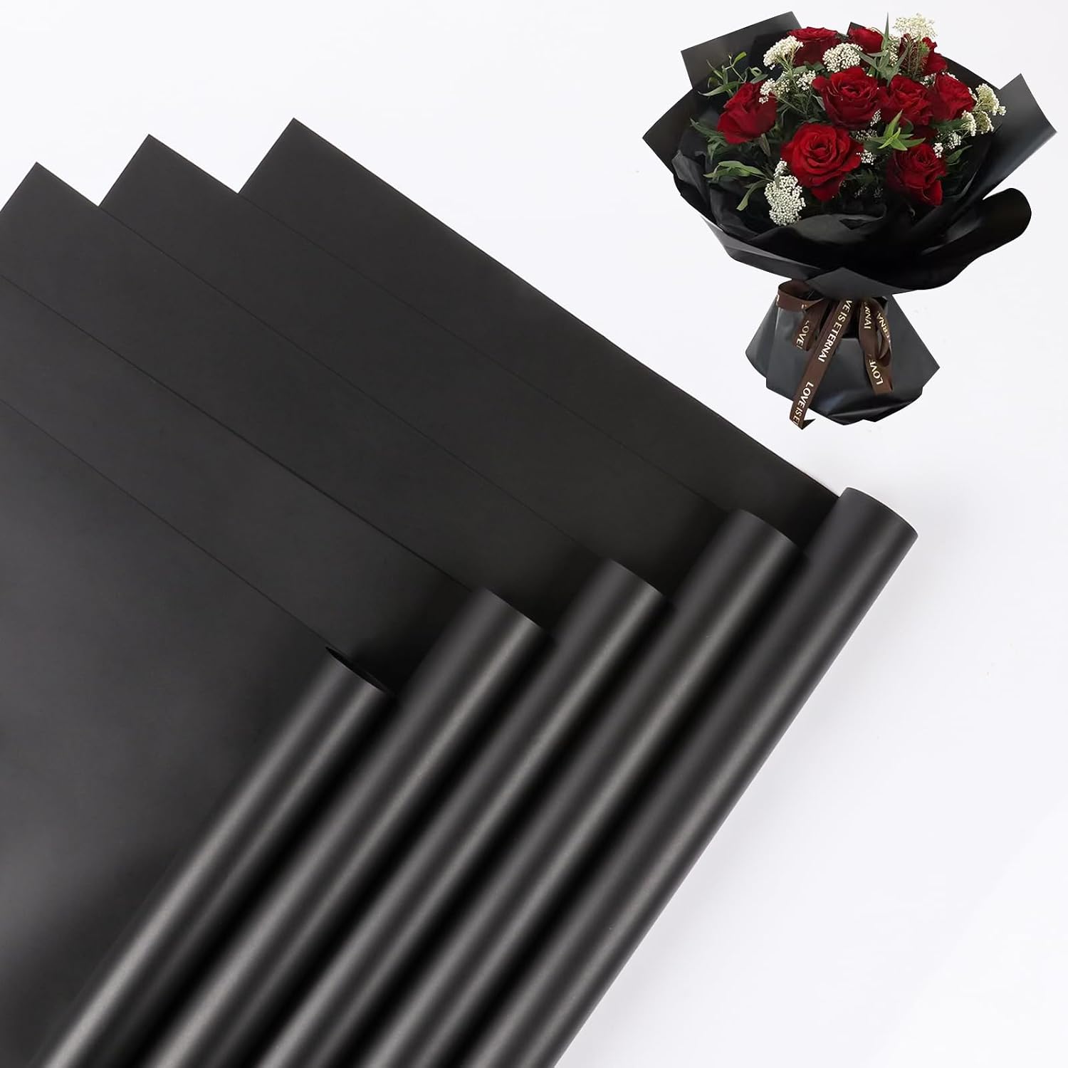 NESCCI waterproof flower wrapping paper misty black sheets front view for premium bouquet packaging