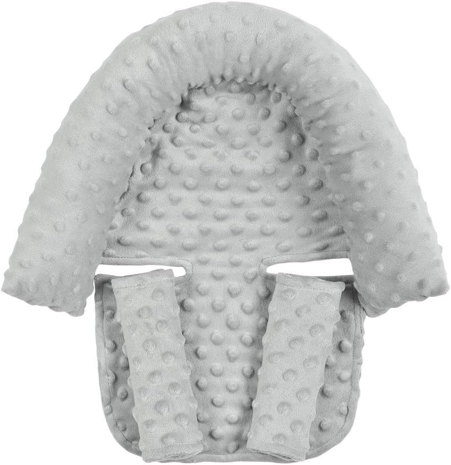 HNHUAMING baby head support and strap covers in gray front view showing plush texture