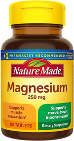 Nature Made magnesium tablets close up texture view